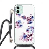 CaseCompany Waterverf bloemen: iPhone 11 Transparant Hoesje met koord