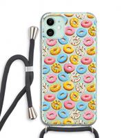 CaseCompany Pink donuts: iPhone 11 Transparant Hoesje met koord