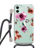 CaseCompany Geschilderde bloemen: iPhone 11 Transparant Hoesje met koord