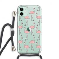 CaseCompany Anything Flamingoes: iPhone 11 Transparant Hoesje met koord