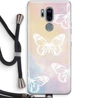 CaseCompany White butterfly: LG G7 Thinq Transparant Hoesje met koord