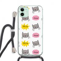 CaseCompany Meow: iPhone 11 Transparant Hoesje met koord