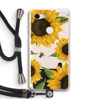 CaseCompany Sunflower and bees: Pixel 3 XL Transparant Hoesje met koord