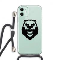 CaseCompany Angry Bear (black): iPhone 11 Transparant Hoesje met koord