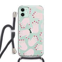 CaseCompany Hands pink: iPhone 11 Transparant Hoesje met koord