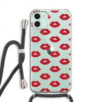 CaseCompany Lips: iPhone 11 Transparant Hoesje met koord