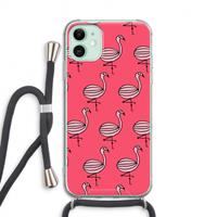 CaseCompany Flamingo: iPhone 11 Transparant Hoesje met koord