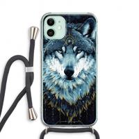 CaseCompany Darkness Wolf: iPhone 11 Transparant Hoesje met koord