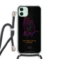 CaseCompany Praying For My Haters: iPhone 11 Transparant Hoesje met koord