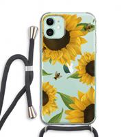 CaseCompany Sunflower and bees: iPhone 11 Transparant Hoesje met koord