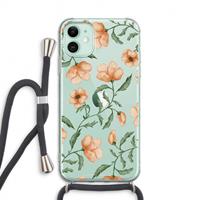 CaseCompany Peachy flowers: iPhone 11 Transparant Hoesje met koord