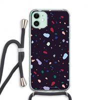 CaseCompany Dark Rounded Terrazzo: iPhone 11 Transparant Hoesje met koord