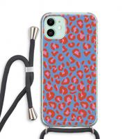 CaseCompany Leopard blue: iPhone 11 Transparant Hoesje met koord