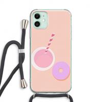 CaseCompany Donut: iPhone 11 Transparant Hoesje met koord