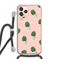 CaseCompany Cactusprint roze: iPhone 11 Pro Max Transparant Hoesje met koord