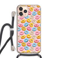 CaseCompany Pink donuts: iPhone 11 Pro Max Transparant Hoesje met koord