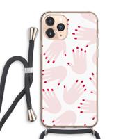 CaseCompany Hands pink: iPhone 11 Pro Max Transparant Hoesje met koord