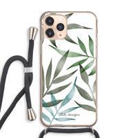 CaseCompany Tropical watercolor leaves: iPhone 11 Pro Max Transparant Hoesje met koord