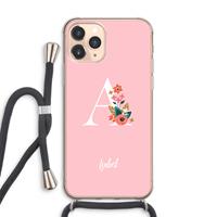 CaseCompany Pink Bouquet: iPhone 11 Pro Max Transparant Hoesje met koord