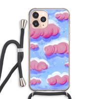 CaseCompany Roze wolken met vogels: iPhone 11 Pro Max Transparant Hoesje met koord