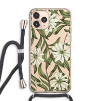 CaseCompany Wit bloemenpatroon: iPhone 11 Pro Max Transparant Hoesje met koord