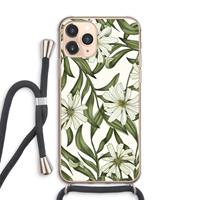 CaseCompany Wit bloemenpatroon: iPhone 11 Pro Max Transparant Hoesje met koord