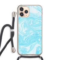 CaseCompany Waterverf blauw: iPhone 11 Pro Max Transparant Hoesje met koord