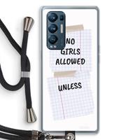 CaseCompany No Girls Allowed Unless: Oppo Find X3 Neo Transparant Hoesje met koord