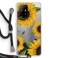 CaseCompany Sunflower and bees: Oppo A94 5G Transparant Hoesje met koord