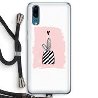 CaseCompany Zwart-wit cactus: Huawei P20 Transparant Hoesje met koord