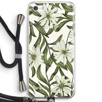 CaseCompany Wit bloemenpatroon: iPhone 5 / 5S / SE Transparant Hoesje met koord