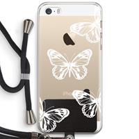 CaseCompany White butterfly: iPhone 5 / 5S / SE Transparant Hoesje met koord