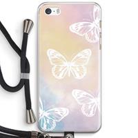 CaseCompany White butterfly: iPhone 5 / 5S / SE Transparant Hoesje met koord