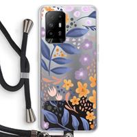 CaseCompany Flowers with blue leaves: Oppo A94 5G Transparant Hoesje met koord