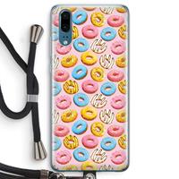 CaseCompany Pink donuts: Huawei P20 Transparant Hoesje met koord