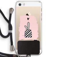 CaseCompany Zwart-wit cactus: iPhone 5 / 5S / SE Transparant Hoesje met koord