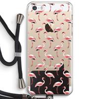 CaseCompany Flamingoprint groen: iPhone 5 / 5S / SE Transparant Hoesje met koord