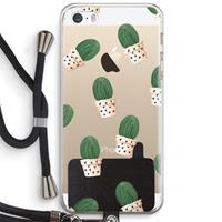 CaseCompany Cactusprint roze: iPhone 5 / 5S / SE Transparant Hoesje met koord