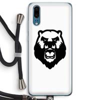 CaseCompany Angry Bear (white): Huawei P20 Transparant Hoesje met koord