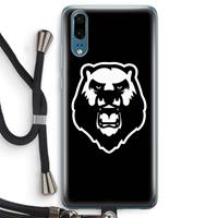 CaseCompany Angry Bear (black): Huawei P20 Transparant Hoesje met koord