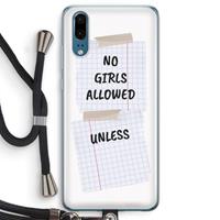 CaseCompany No Girls Allowed Unless: Huawei P20 Transparant Hoesje met koord