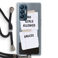 CaseCompany No Girls Allowed Unless: Oppo Find X3 Neo Transparant Hoesje met koord