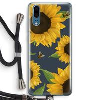 CaseCompany Sunflower and bees: Huawei P20 Transparant Hoesje met koord