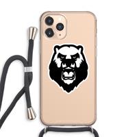 CaseCompany Angry Bear (white): iPhone 11 Pro Max Transparant Hoesje met koord