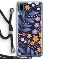 CaseCompany Flowers with blue leaves: Huawei P20 Transparant Hoesje met koord