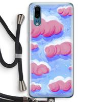 CaseCompany Roze wolken met vogels: Huawei P20 Transparant Hoesje met koord