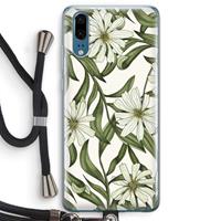 CaseCompany Wit bloemenpatroon: Huawei P20 Transparant Hoesje met koord