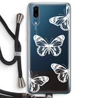 CaseCompany White butterfly: Huawei P20 Transparant Hoesje met koord