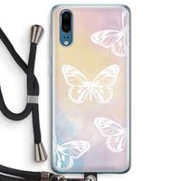 CaseCompany White butterfly: Huawei P20 Transparant Hoesje met koord