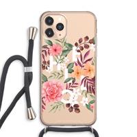 CaseCompany Hello in flowers: iPhone 11 Pro Max Transparant Hoesje met koord